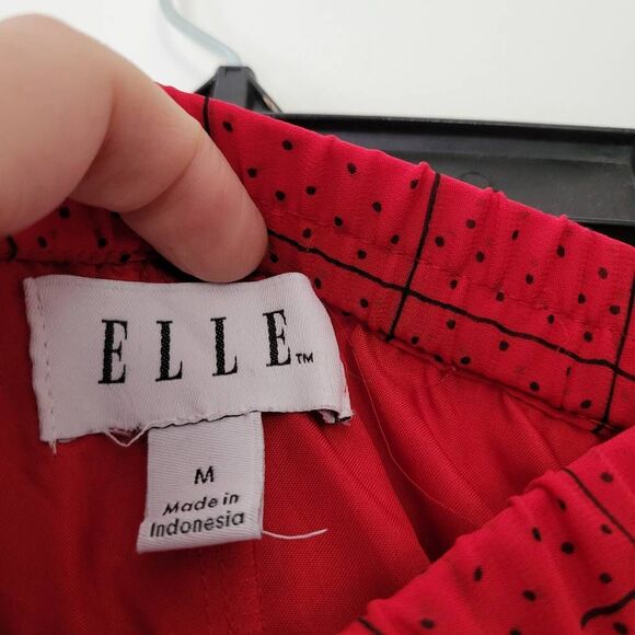 ELLE Red Pleated Midi Skirt Polka Dot Grid Print Size M - Picture 4 of 8